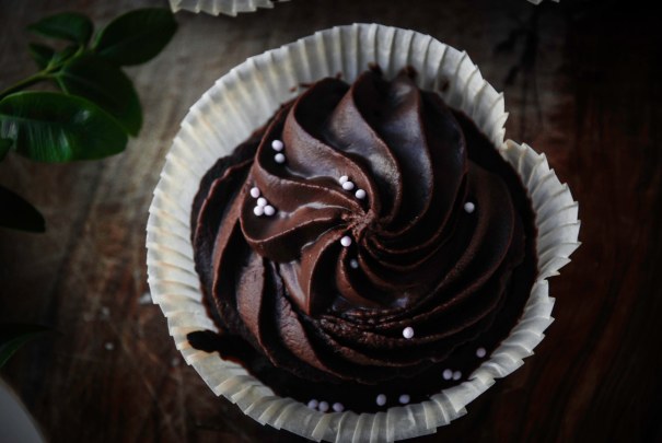 One delicious chocolate cupcake